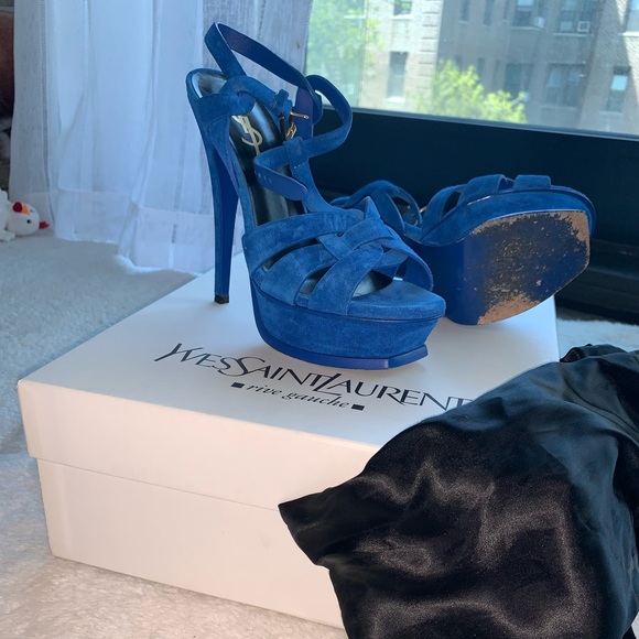 YSL Tribute Sandal - Electric Blue (Suede)